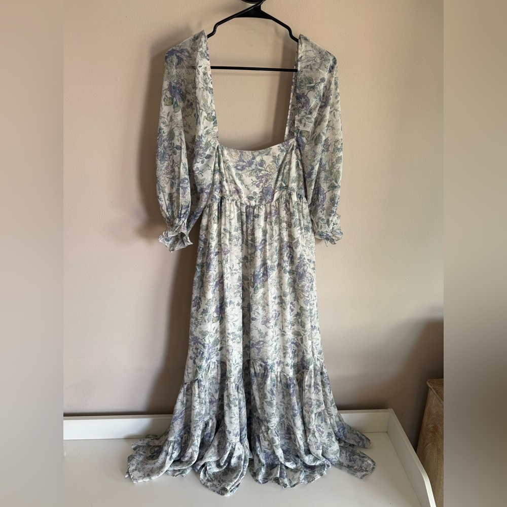 Storia Floral Maxi Dress with Long Puff Sleeves